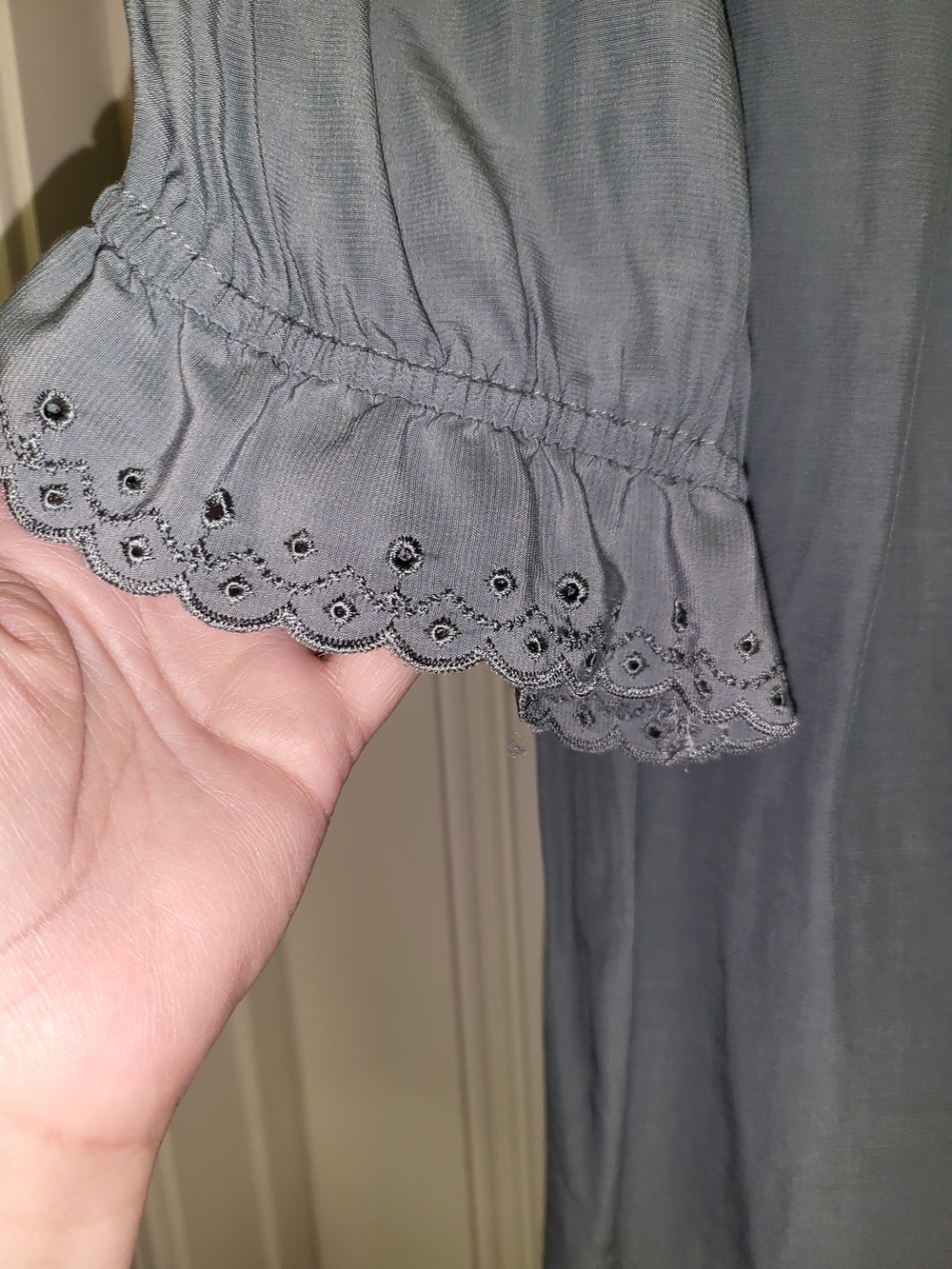Wit & Wisdom Dusty Teal Lace-Trim ButtonUp Blouse Sz Medium Nwt New Dusty Slate - Picture 5 of 14